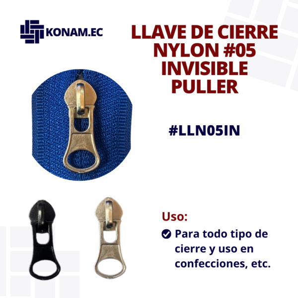 LLAVE DE CIERRE NYLON #05 INVISIBLE PULLER #LLN05IN