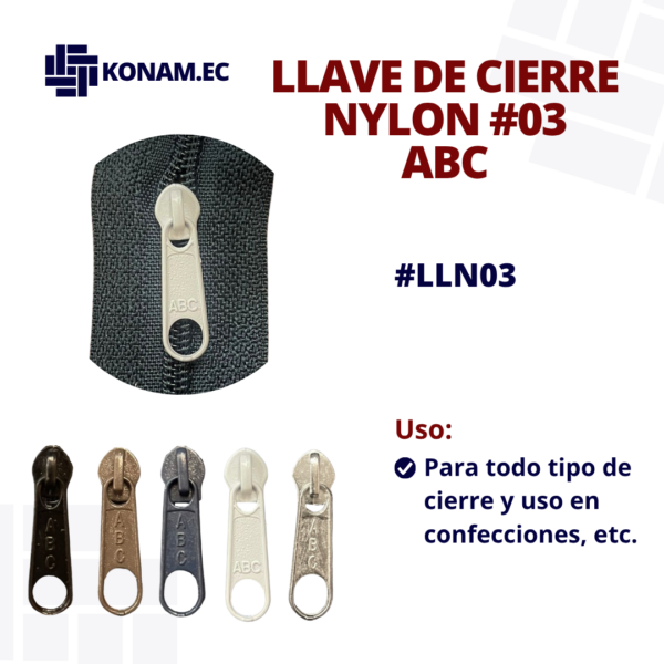 LLAVE DE CIERRE NYLON ABC #03 #LLN03