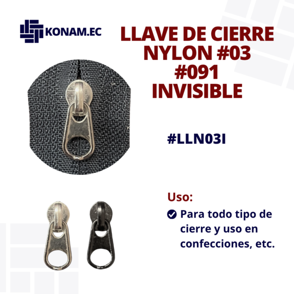 LLAVE DE CIERRE NYLON #03 #091 INVISIBLE #LLN03I