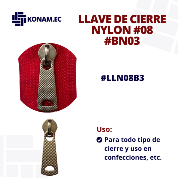 LLAVE DE CIERRE NYLON #08 #BN03 #LLN08B3