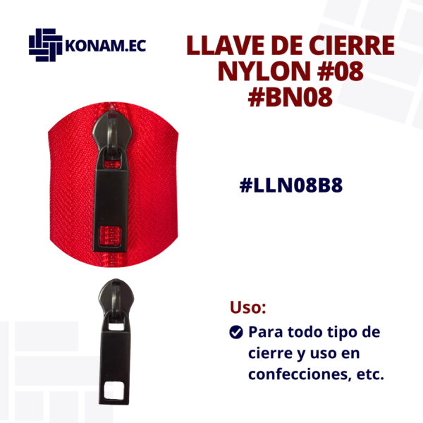LLAVE DE CIERRE NYLON #08 #BN08 #LLN08B8