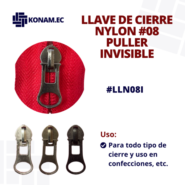 LLAVE DE CIERRE NYLON #08 PULLER INVISIBLE #LLN08I