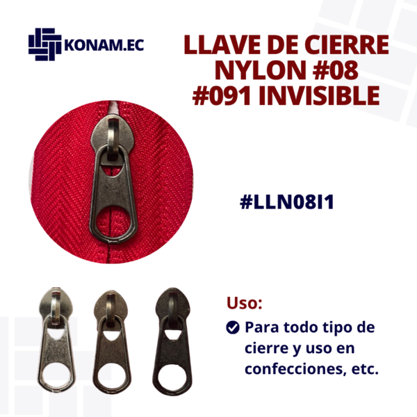 LLAVE DE CIERRE NYLON #08 #091 INVISIBLE #LLN08I1