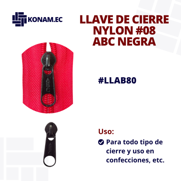 LLAVE DE CIERRE NYLON NEGRA #08 #LLAB80