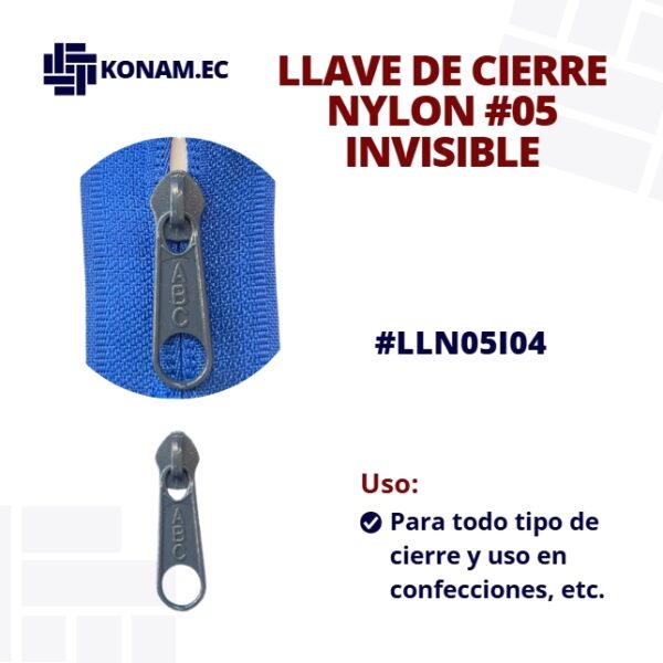 LLAVE DE CIERRE NYLON #05 INVISIBLE AZUL MARINO #LLN05I04