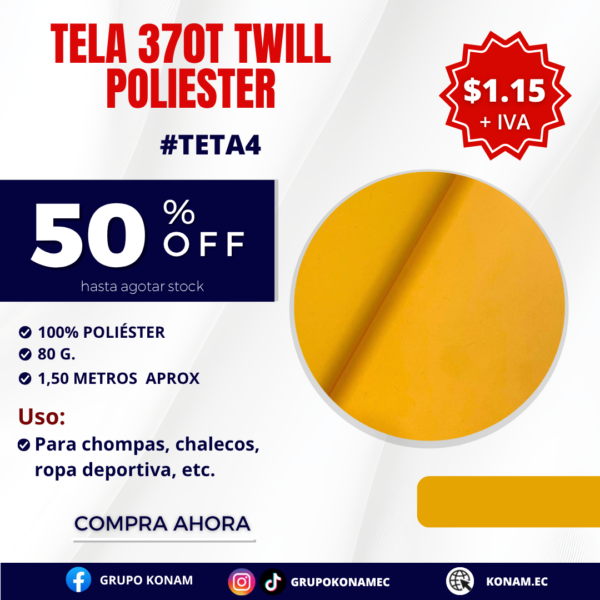 TELA 370T TWILL POLIESTER #TETA4 -50% OFF