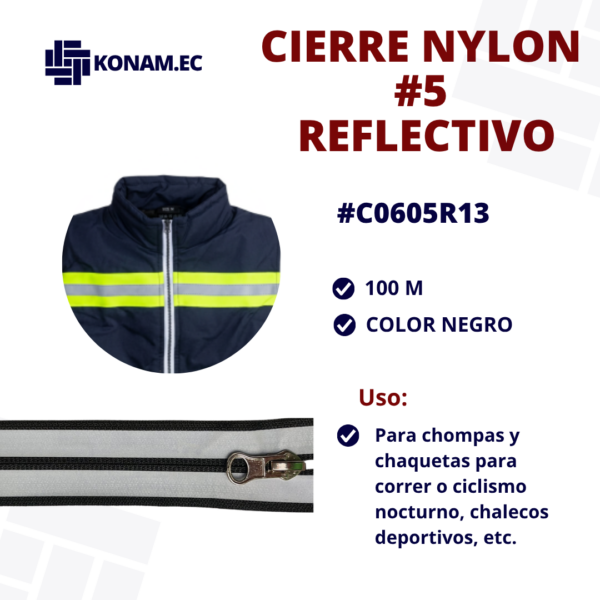 CIERRE NYLON #5 REFLECTIVO #C0605R13