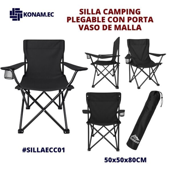 SILLA CAMPING PLEGABLE CON PORTA VASO DE MALLA #SILLAECC01