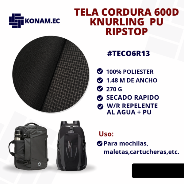 TELA CORDURA 600D KNURLING PU RIPSTOP #TECO6R13