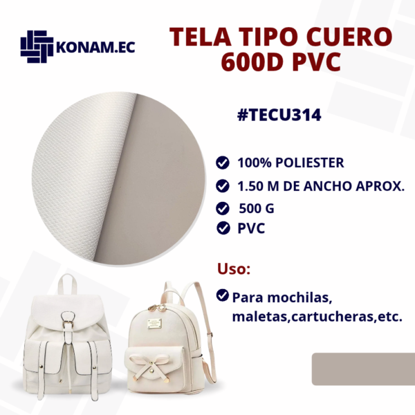 TELA TIPO CUERO 600D PVC #TECU314